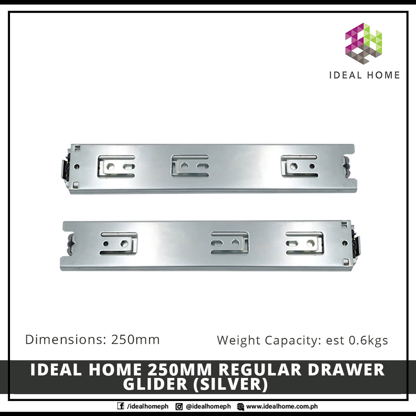 250mm regular drawer slider silver