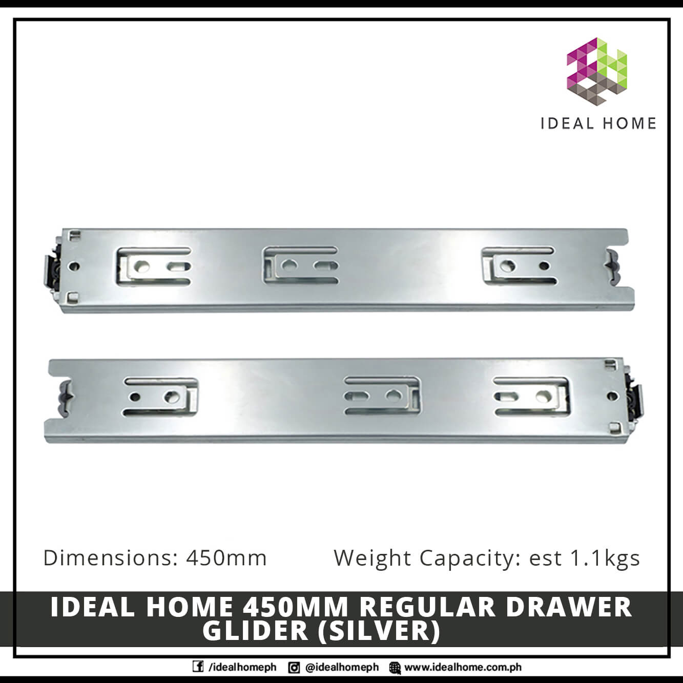 450mm regular drawer slider silver